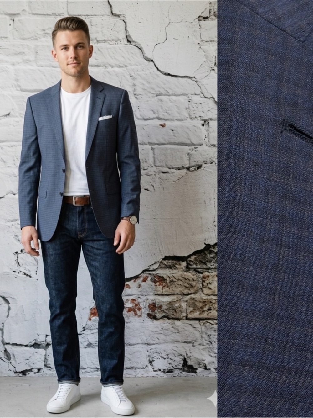 Hugo Boss Sports Coat Navy Check Lanificio F.Lli Cerruti Italy Virgin Wool